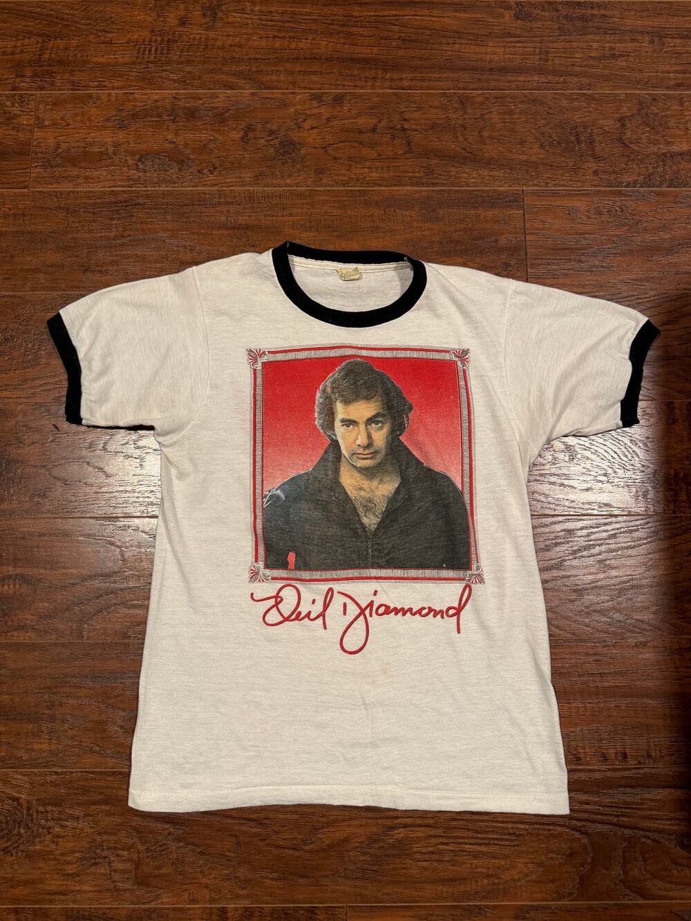 Vintage 1980s Single Stitch Neil Diamond Ringer Tee Tshirt - Size M (17x24)